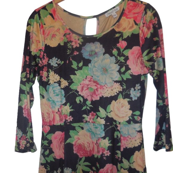 Maxi Dress SMALL NEW Floral 3/4 sleeve black pink bohemian - Picture 4 of 7